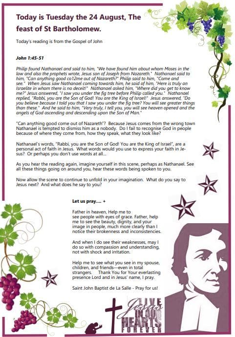 Daily Gospel Reading for TUESDAY 24/8/2021 Daily Gospel Reading for TUESDAY 24/8/2021